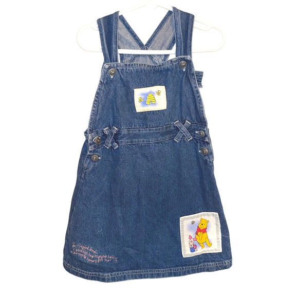 Disney Other - Vintage Disney Winnie the Pooh Denim Jumper Dress Blue Kids 4T Overall Dress